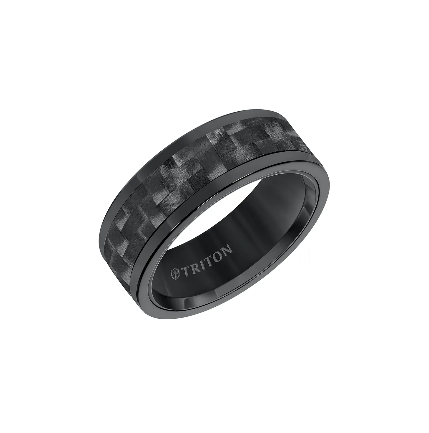Triton Men's 8mm Black Tungsten and Black Carbon Fiber Comfort Fit Band