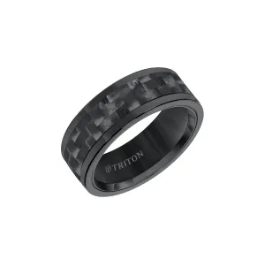 Triton Men's 8mm Black Tungsten and Black Carbon Fiber Comfort Fit Band