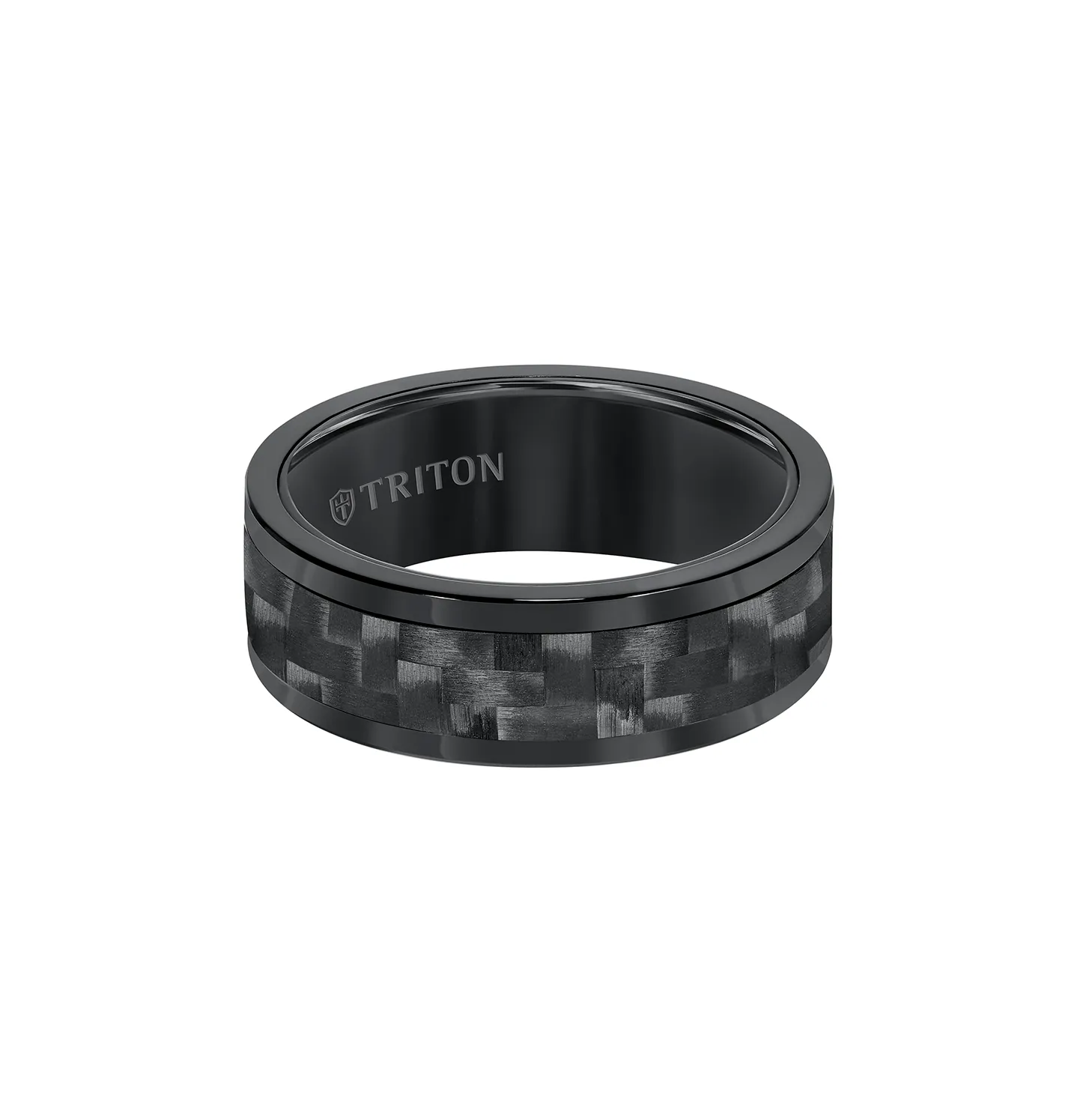 Triton Men's 8mm Black Tungsten and Black Carbon Fiber Comfort Fit Band