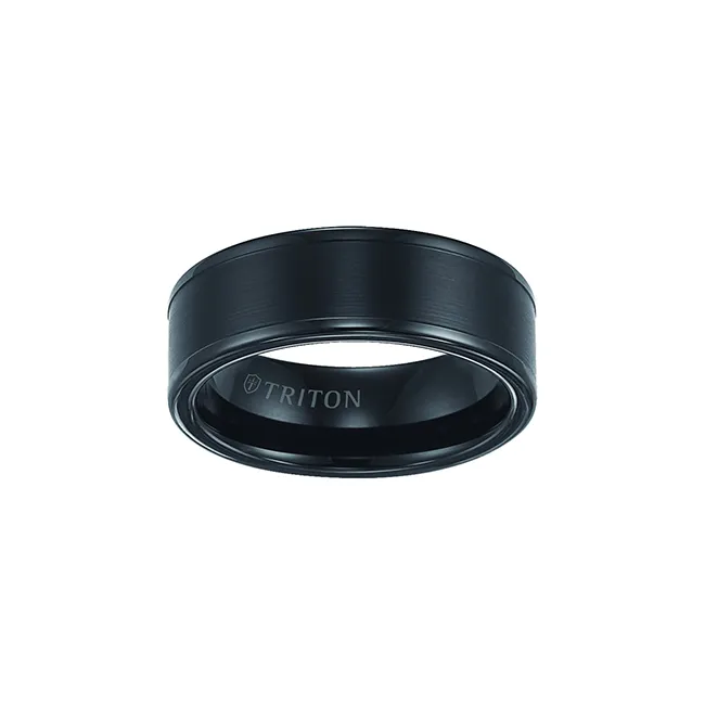 Triton Men's 8mm Black Tungsten Carbide Comfort Fit Wedding Band