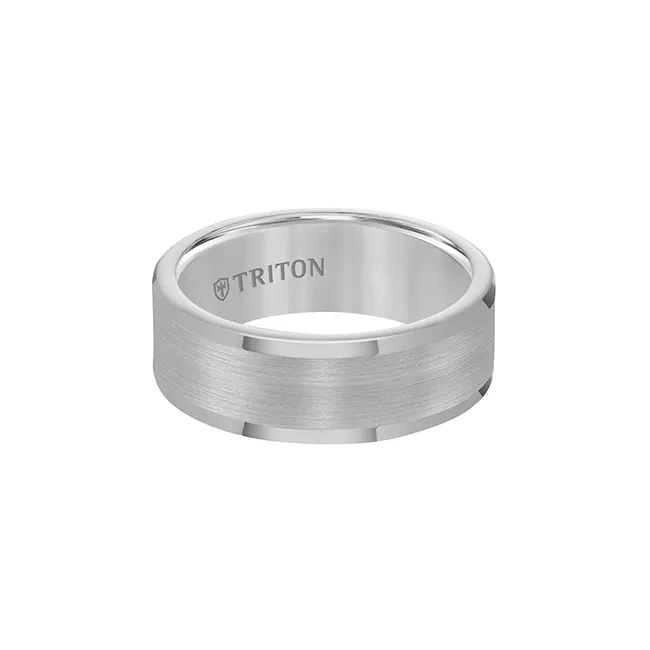 Triton Men's 8mm Grey Tungsten Carbide Comfort Fit Wedding Band