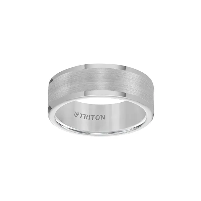 Triton Men's 8mm Grey Tungsten Carbide Comfort Fit Wedding Band