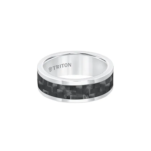 Triton Men's 8mm White Tungsten and Black Carbon Fiber Comfort Fit Band