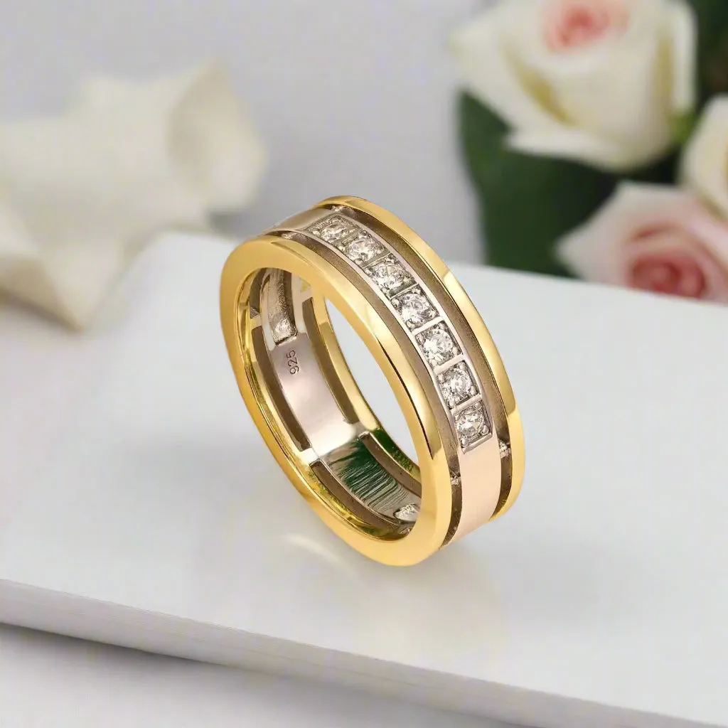 Two tone Half Eternity Round Cut Created Diamond Men's Ring