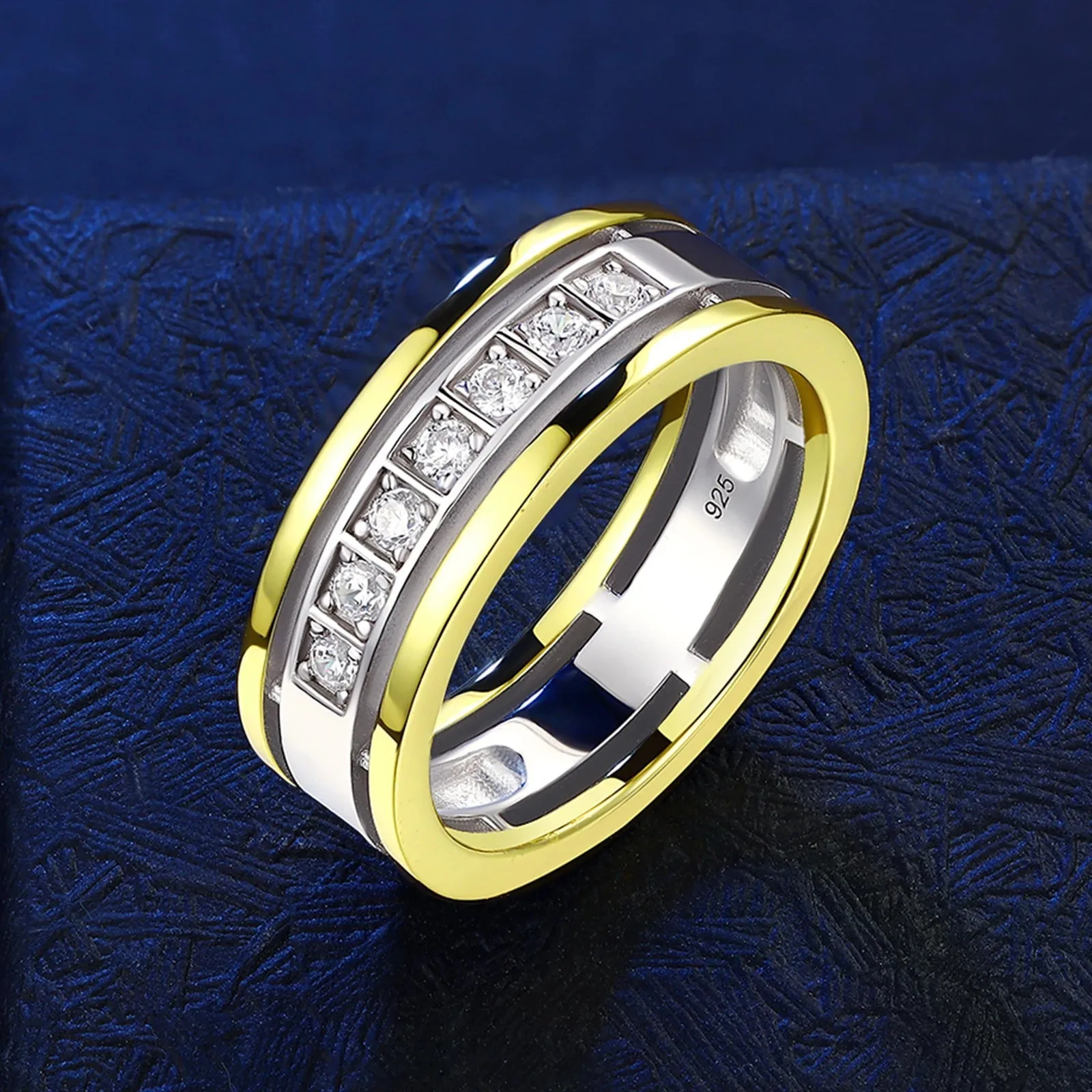Two tone Half Eternity Round Cut Created Diamond Men's Ring