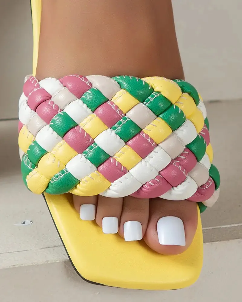 Wide Braided Strap Square Toe Slippers