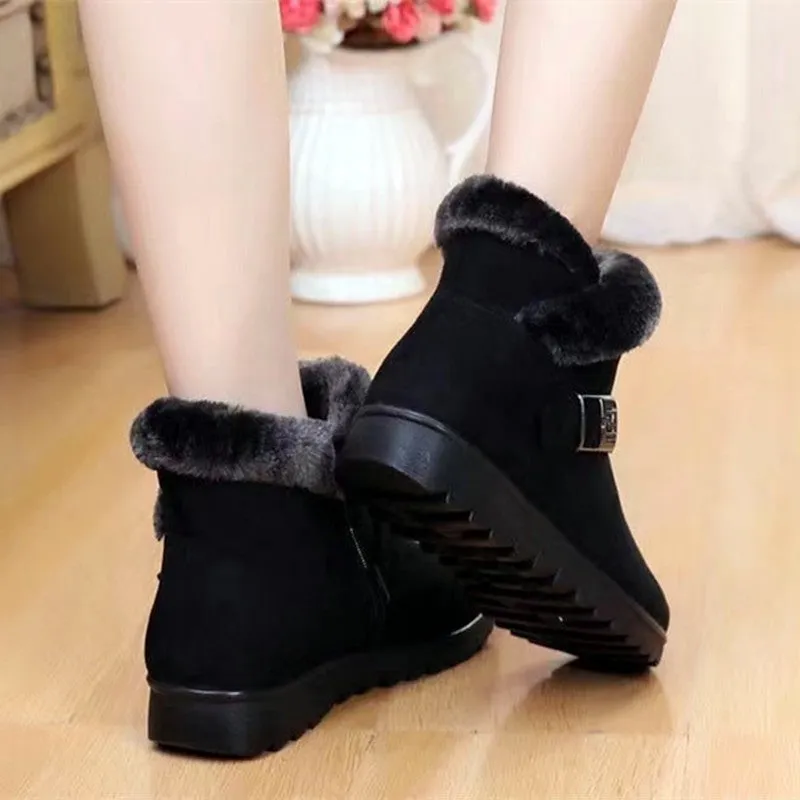 Winter Boots Women Warm Plush Snow Boots Zipper Comfort Flats Shoes